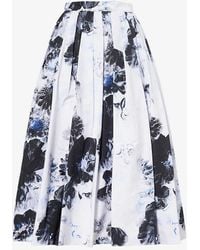Alexander McQueen - Floral-print Pleated Cotton Midi Skirt - Lyst