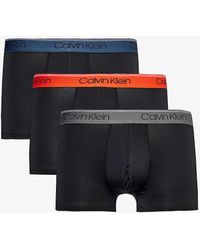 Calvin Klein - Branded-waistband Low-rise Branded-waistband Mid-rise Pack Of Three Stretch Recycled-polyester Trunks X - Lyst
