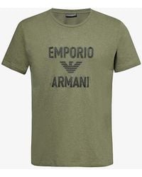 Emporio Armani - Logo Text-embroidered Relaxed-fit Cotton And Linen-blend T-shirt X - Lyst