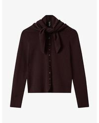 Whistles - Scarf-Detail Round-Neck Cotton-Blend Cardigan - Lyst