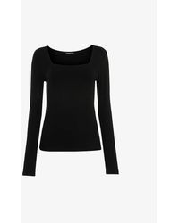 Whistles - Slim-fit Square-neck Cotton-blend Top - Lyst
