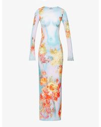 Jean Paul Gaultier Flower Trompe L'oeil Graphic-print Woven Midi