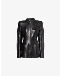 Mugler - Collared Cinched-Waist Leather Jacket - Lyst