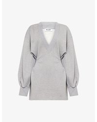 The Attico - Logo-Plaque V-Neck Cotton-Jersey Mini Sweatshirt Dress - Lyst