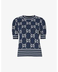 Gucci - Monogram-pattern Ribbed-trim Cotton-blend Knitted Top - Lyst