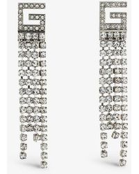 Gucci - G-motif Diamante-embellished Palladium-plated Brass Drop Earrings - Lyst