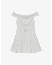 Reiss - Arwen Belted-Waist Bardot Stretch-Woven Mini Dress - Lyst