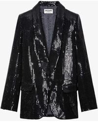 Zadig & Voltaire - Vive Shawl-lapel Sequin-embellished Stretch-woven Blazer - Lyst