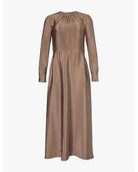 Giorgio Armani - Long-Sleeve Round-Neck Silk Maxi Dress - Lyst