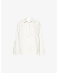 Victoria Beckham - Embroidered Oversized Linen And Cotton-Blend Tunic - Lyst