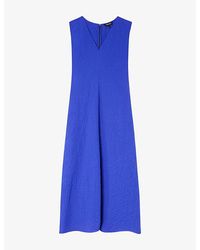 Whistles - Textured V-Neck Stretch-Cotton Midi Dress - Lyst
