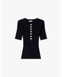 Sandro - Button-Placket Short-Sleeve Ribbed Jumper - Lyst