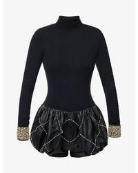 GRACE FAENA - Beaded Leather And Jersey Playsuit - Lyst