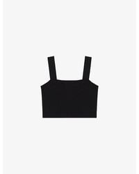 Maje - Cropped Square-Neck Stretch-Knit Top - Lyst