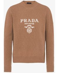 Prada - Brand-embroidered Crewneck Wool And Cashmere-blend Jumper - Lyst