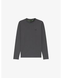 BOSS - Brand-Print Long-Sleeved Stretch-Cotton T-Shirt - Lyst