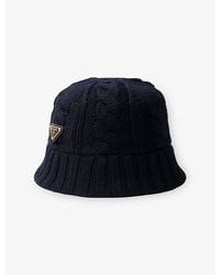 Prada - Logo-Plaque Wool Bucket Hat - Lyst