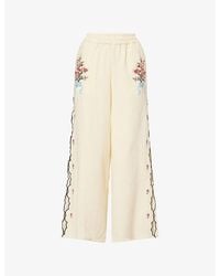 Agua Bendita - Lilia Floral-Embroidered Cotton Trousers - Lyst