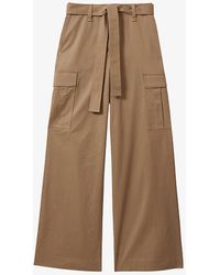 Reiss - Malia Self-tie Wide-leg High-rise Stretch-cotton Cargo Trousers - Lyst