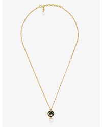 Gucci - Blondie Black-enamel Interlocking-g And Pearl Gold-toned Metal Necklace - Lyst