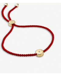 Monica Vinader Linear Solo 18ct Yellow Gold-plated Vermeil Silver And Diamond Friendship Bracelet - Red