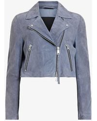 AllSaints - Dalby Cropped Suede Biker Jacket - Lyst