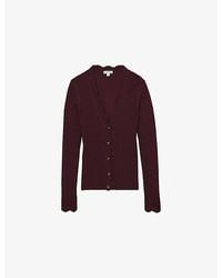Reiss - Vinny Scallop-Trim Ribbed-Knit Cardigan - Lyst