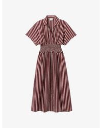 Claudie Pierlot - Striped Shirred-Waist Woven Midi Dress - Lyst