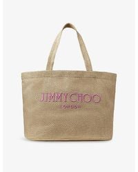 Jimmy Choo - London Logo-Embroidered Raffia Beach Tote Bag - Lyst