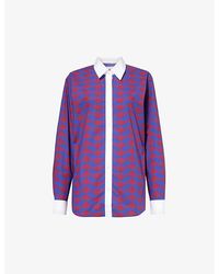 Dries Van Noten - Abstract-pattern Contrast-trim Cotton-poplin Shirt - Lyst