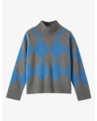 Whistles - Argyle Detail High-Neck Wool-Blend Jumper - Lyst
