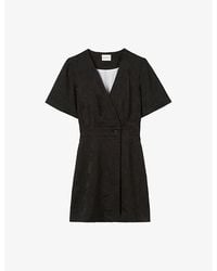 Claudie Pierlot - Wrap-Front Short-Sleeve Jacquard Mini Dress - Lyst