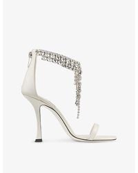 Jimmy Choo - Verity 100 Crystal-Embellished Patent-Leather Heeled Sandals - Lyst