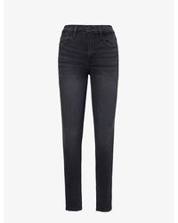 FRAME - Logo-embellished Tapered-leg High-rise Stretch Denim-blend Jeans - Lyst
