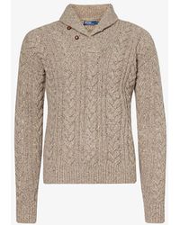 Polo Ralph Lauren - Shawl-collar Cable Recycled Wool And Nylon-blend Knitted Jumper X - Lyst