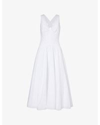 Alaïa - V-neck Striped-pattern Cotton Midi Dress - Lyst