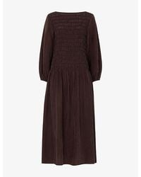 Whistles - Checked Shirred-Bodice Woven Midi Dress - Lyst