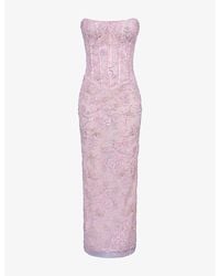House Of Cb - Serelise Hand-Beaded Strapless Woven Maxi Dress - Lyst