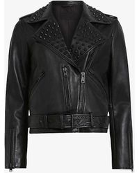 AllSaints - Balfern Stud-embellished Leather Biker Jacket - Lyst