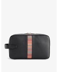 Paul Smith - Striped-panel Zipped Grained-leather Wash Bag - Lyst