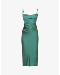 House Of Cb - Teia Sweetheart-Neck Satin-Crepe Midi Dress - Lyst