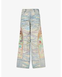 Who Decides War - Embroidered Distressed Wide-leg Regular-fit Jeans - Lyst