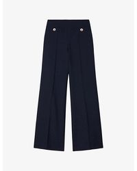 Sandro - Button-embellished Wide-leg High-rise Wool-blend Twill Trousers - Lyst