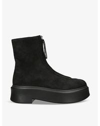 The Row - Zipped-Front Platform-Sole Suede Ankle Boots - Lyst