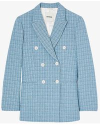 Sandro - Tweed-textured Double-breasted Cotton-blend Blazer - Lyst