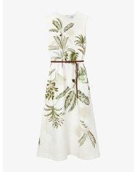 Reiss - Palma Palm-Print Linen Midi Dress - Lyst