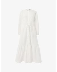 Whistles - Broderie Tie-Waist Cotton Midi Dress - Lyst