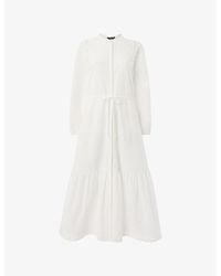 Whistles - Broderie Tie-Waist Cotton Midi Dress - Lyst