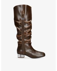Ganni - Butterfly Slouchy Faux-Leather Knee-High Boots - Lyst