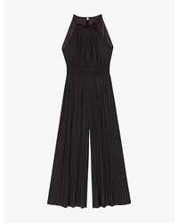 Maje - Wide-Leg Pleated Woven Jumpsuit - Lyst
